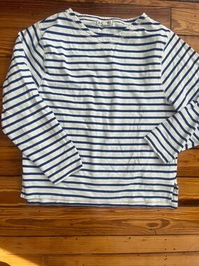 Alex Mill White and Blue Striped Long-Sleeve Tee